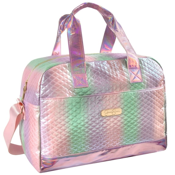 Jessica Simpson Overnight Weekender Duffel Travel Tote Bag with Adjustable Luggage Shoulder Strap for Women, Travel, Gymnastics, Sports and Recreation in Metallic Mermaid