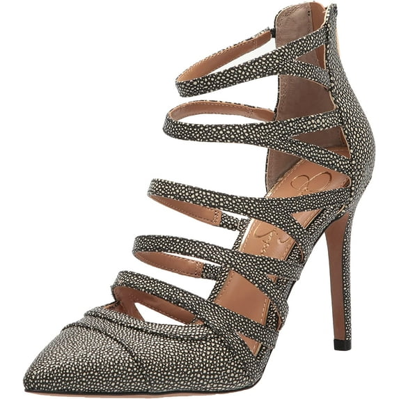 Jessica Simpson Parminda Black/White Pointed Toe Stiletto Heel Strappy Pumps (Black/White, 9)