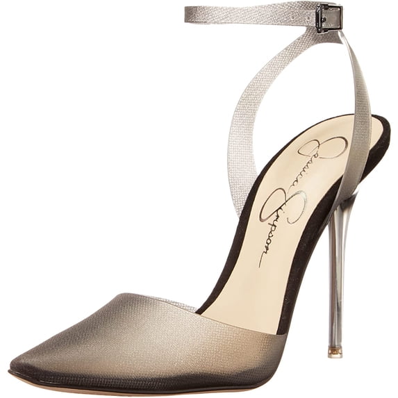 Jessica Simpson Pirrie Clear Anthracite Stiletto Pointed Toe Ankle Strap Pumps (Clear Anthracite, 7.5)