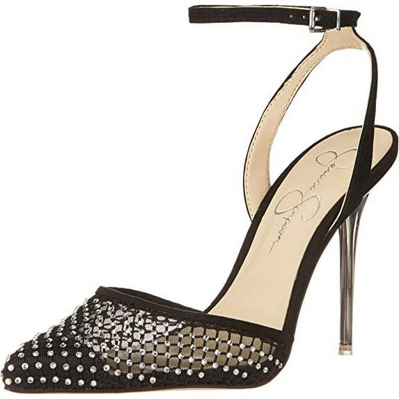 Jessica Simpson Pirrie Clear Black Stiletto Heel Pointed Toe Ankle Strap Pumps (Clear Black, 10)