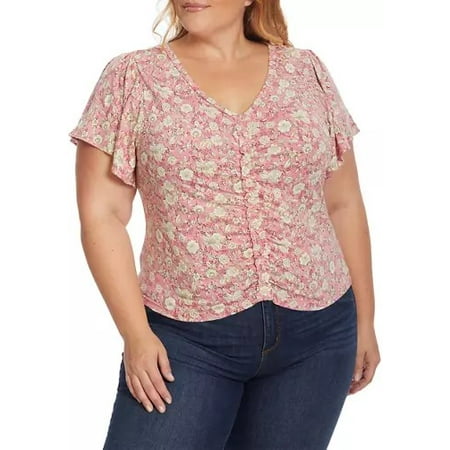 Jessica Simpson Plus Size Short Flutter Sleeve Cinch Front Ophelia Shirt Size 3X