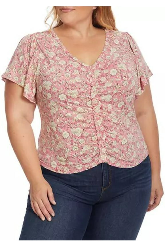 Plus Size Short Flutter Sleeve Cinch Front Ophelia Shirt Size 3X