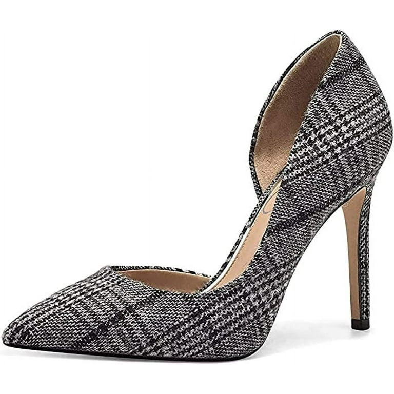 Jessica Simpson Prizma Black White Cara Plaid Pointed Toe Slip on Stiletto Pumps Black White Cara Plaid 8.5