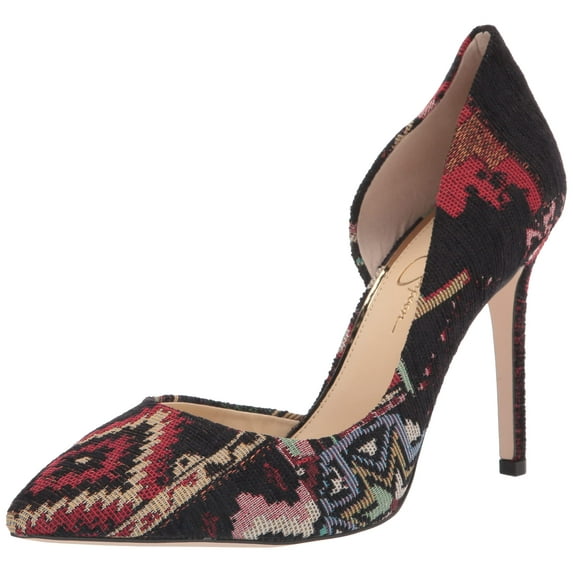 Jessica Simpson Prizma Red Multi Cara Plaid Pointed Toe Slip on Stiletto Pumps (Red Multi, 9)