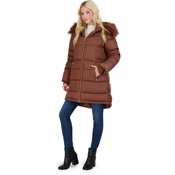 Jessica Simpson Puffer Coat For Women - Quilted Winter Coat w/ Faux Fur Hood