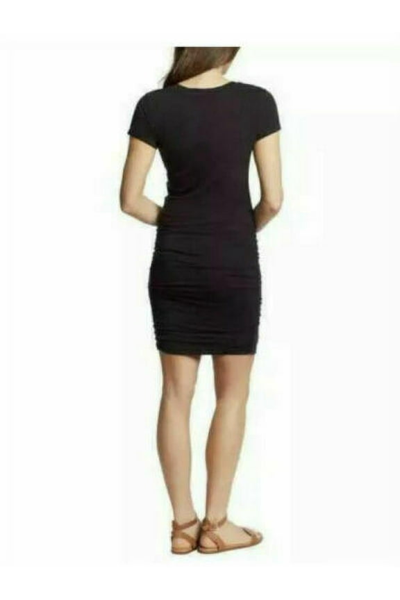Ruched V Neck Dress, Black, XXL