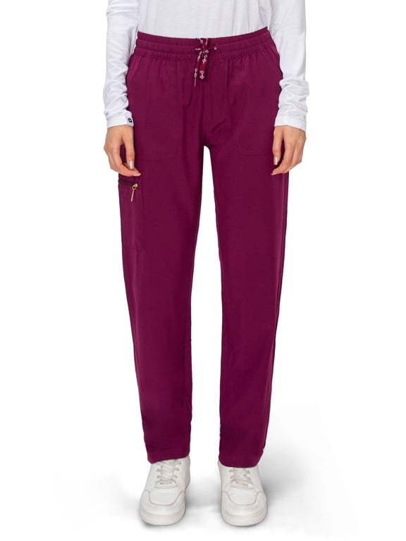 Scrubs Women's 5-Pocket Straight Leg Scrub Pants, Medical Uniform Work Pants with Side Zipper & Embroidered Logo