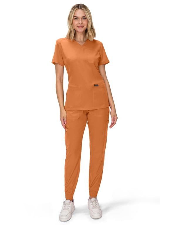 Scrubs Women's Medical Scrub Set, Premium 3-Pocket V-Neck Top & 6-Pocket Jogger Scrub Pants, 2-Piece Uniform Combo Set