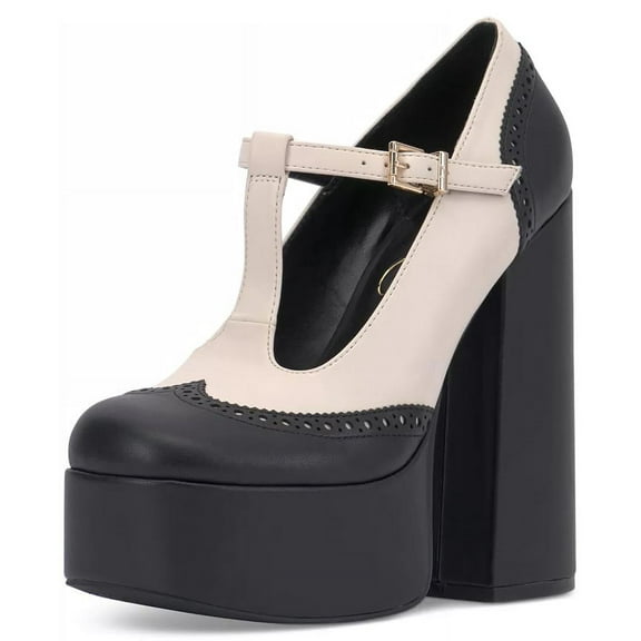 Jessica Simpson Selventa Black/Chalk Mary Jane Block Heel Platform Dress Pumps (Black/Chalk, 5.5)