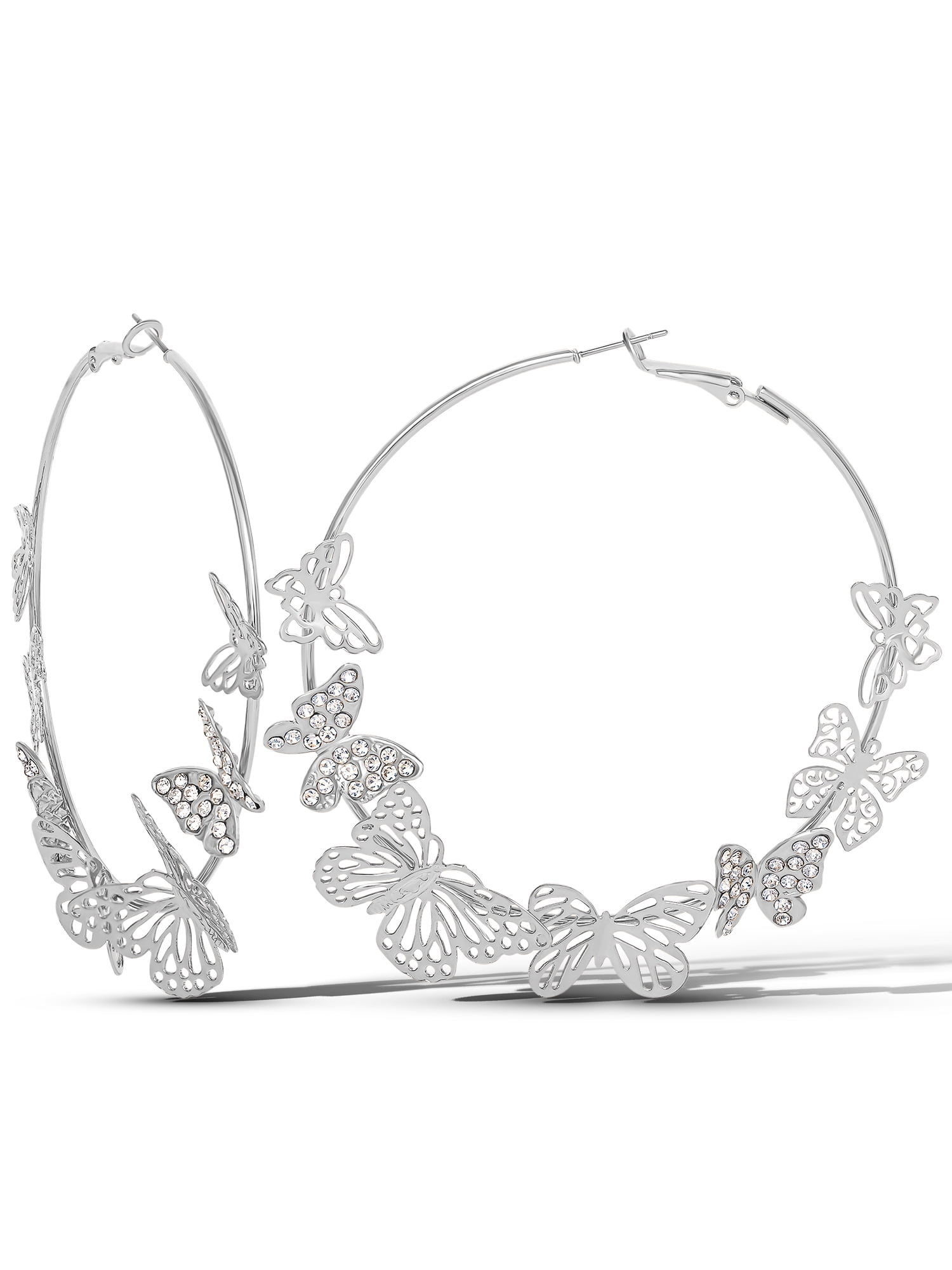 Jessica Simpson Women’s Butterfly Hoop Earrings, Silvertone