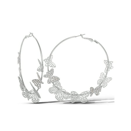 Jessica Simpson Women’s Butterfly Hoop Earrings, Silvertone