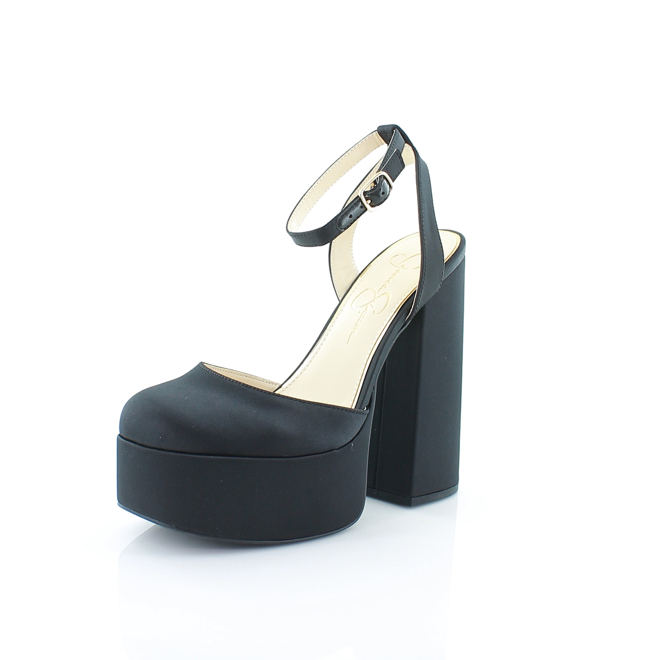 Jessica Simpson Skilla Black Satin Platform Pump Buckle Strap