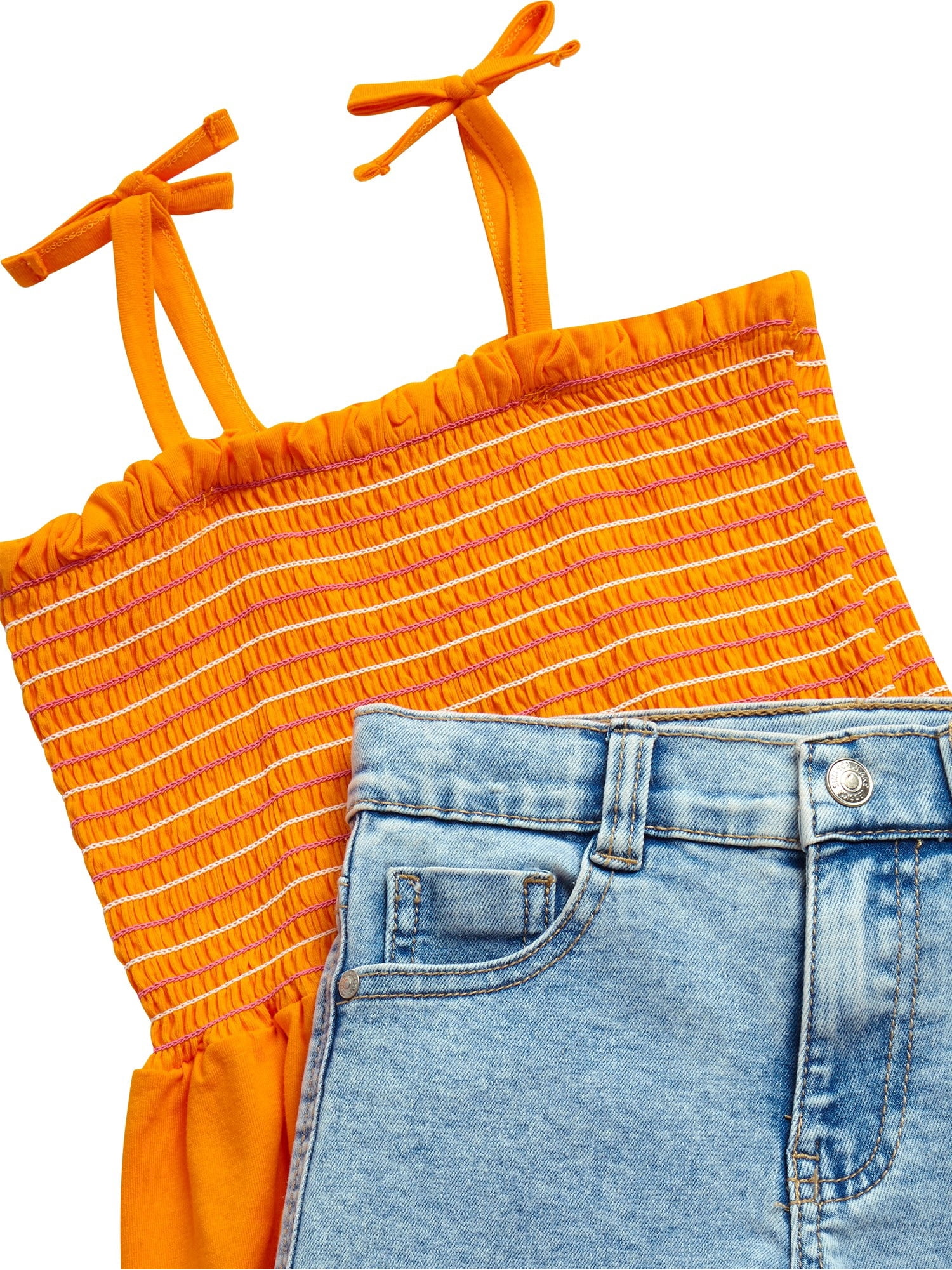 Jessica Simpson Girls' Smocked Tank Top and Denim Shorts Set, 2-Piece,Size 4-6X