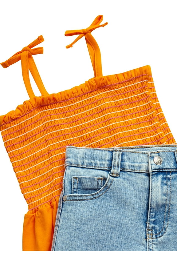 Girls' Smocked Tank Top and Denim Shorts Set, 2-Piece,Size 4-6X