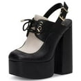 thumbnail image 1 of Jessica Simpson Sondos Platform Sandals Diva Loafer Slingback Block Heeled Pumps (Black/Chalk, 9), 1 of 5