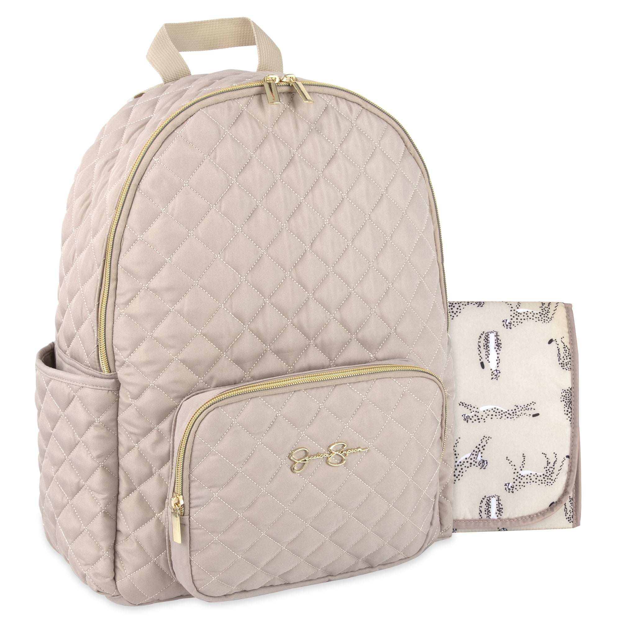 Jessica Simpson Taupe Diamond Quilted MultiPocket Dual Zipper Closure