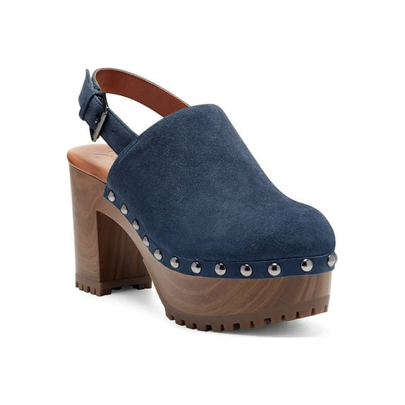 Jessica Simpson Tiarah Multi Block Heel Ankle Strap Rounded Toe High Heel Clogs (Classic Navy Suede, 5)