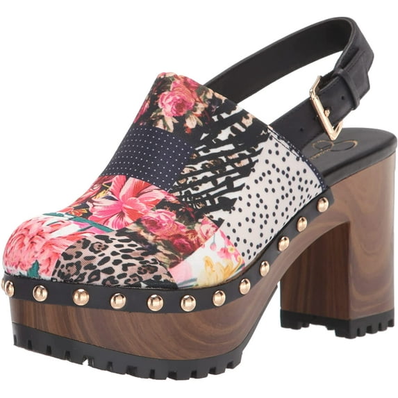 Jessica Simpson Tiarah Multi Block Heel Ankle Strap Rounded Toe High Heel Clogs (Multi, 5.5)