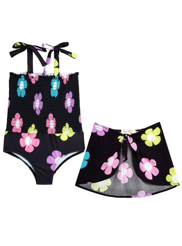 Toddler Girls' 1-piece Swimsuit with Sarong Coverup
