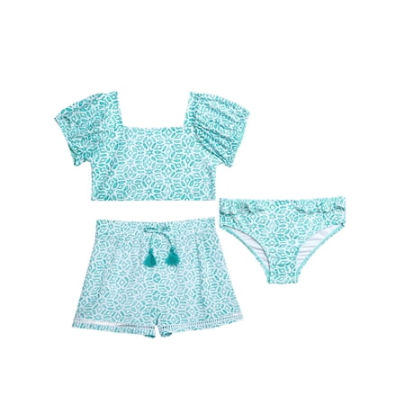 Jessica Simpson Toddler Girl Swimsuit Set with Shorts, 3- Piece Set, Sizes 2T-4T
