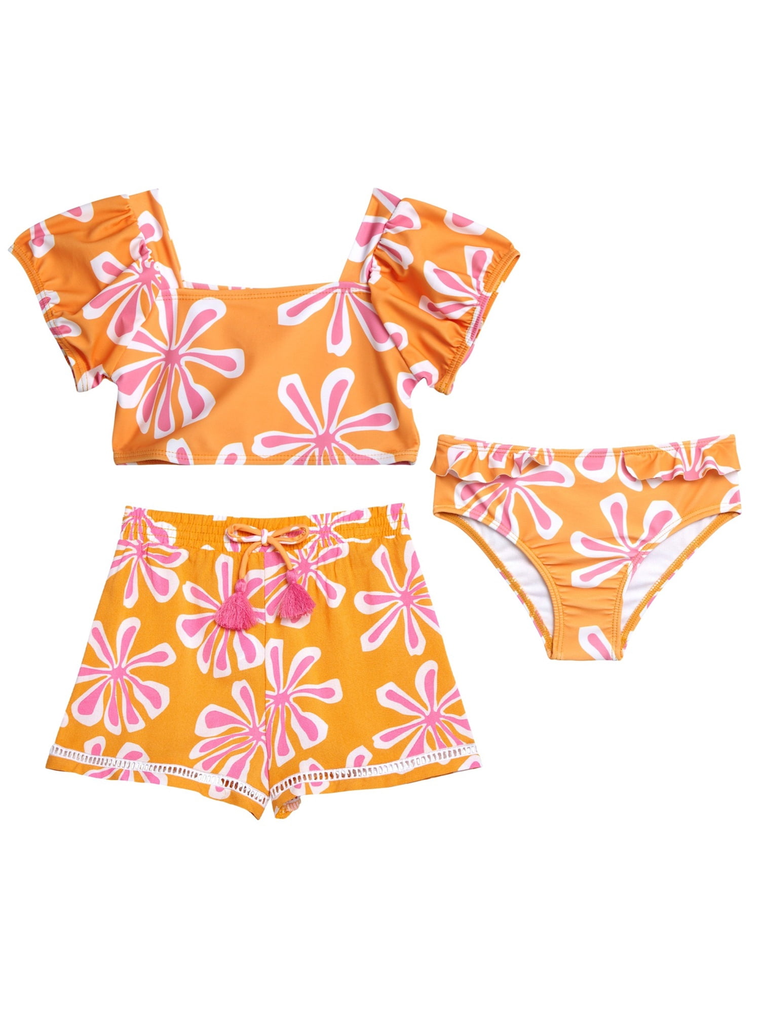 Jessica Simpson Toddler Girl Swimsuit Set with Shorts, 3- Piece Set, Sizes 2T-4T
