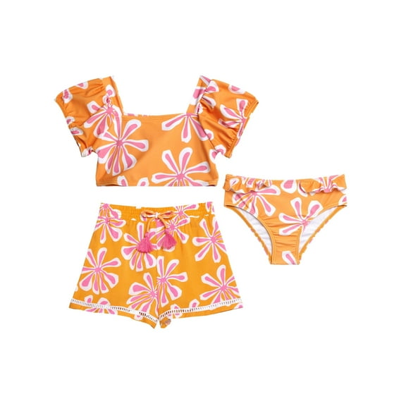 Jessica Simpson Toddler Girl Swimsuit Set with Shorts, 3- Piece Set, Sizes 2T-4T