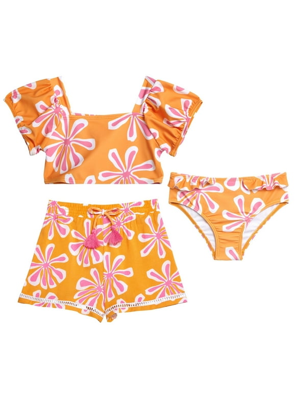 Toddler Girl Swimsuit Set with Shorts, 3- Piece Set, Sizes 2T-4T