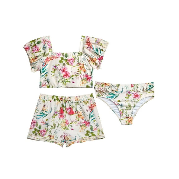 Jessica Simpson Toddler Girl Swimsuit Set with Shorts, 3- Piece Set, Sizes 2T-4T