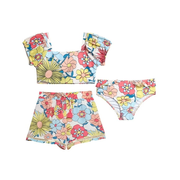 Jessica Simpson Toddler Girl Swimsuit Set with Shorts, 3- Piece Set, Sizes 2T-4T