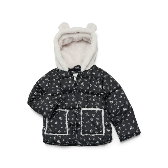 Jessica Simpson Toddler Girls' Quilted Puffer with Teddy-Bear Ear Hood, Sizes 2T-5T