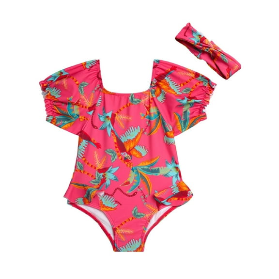 Jessica Simpson Toddler Girl Rash Guard Swimsuit with Headband, Sizes 12M-24M