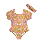 Toddler Girl Rash Guard Swimsuit with Headband, Sizes 12M-24M