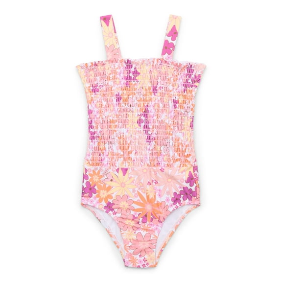 Jessica Simpson Toddler Girl Smocked Strapless One-Piece Swimsuit, Sizes 12M-5T