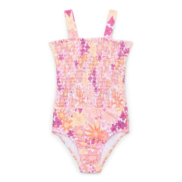 Jessica Simpson Toddler Girl Smocked Strapless One-Piece Swimsuit, Sizes 12M-5T