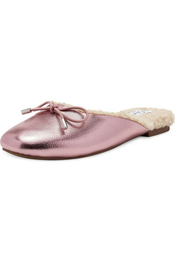 Tracee Metallic Pink Cozy Fur Round Toe Slip On Flat Slippers (META PINK, 5.5)
