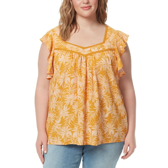 Jessica Simpson Trendy Plus Lauryn Sweetheart Top Palm Bliss Sunflower 1X