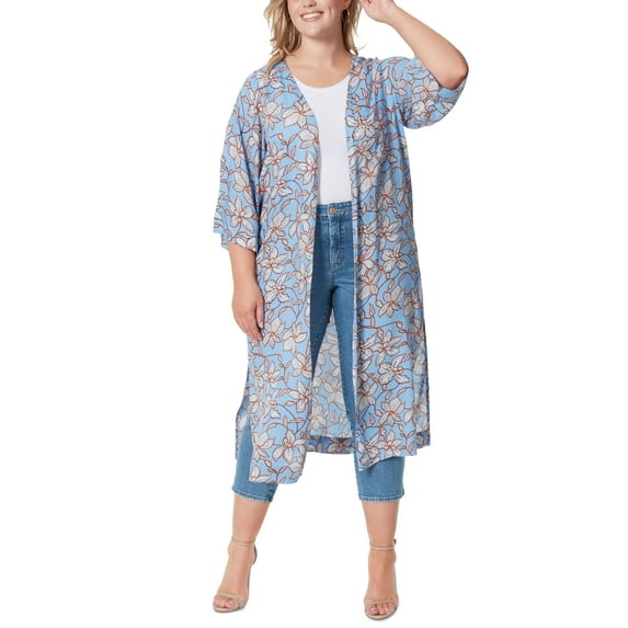 Jessica Simpson Trendy Plus Size Blakely 3/4 Sleeve Duster Amazon Floral 1X