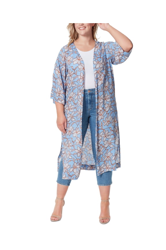 Trendy Plus Size Blakely 3/4 Sleeve Duster Amazon Floral 1X