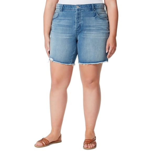 Jessica Simpson Trendy Plus Size Frayed High Rise Denim Shorts Brentwood 18W