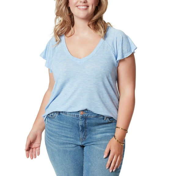 Jessica Simpson Trendy Plus Size Gracie Cotton Flutter Sleeve Top Bel Air Blue 1X