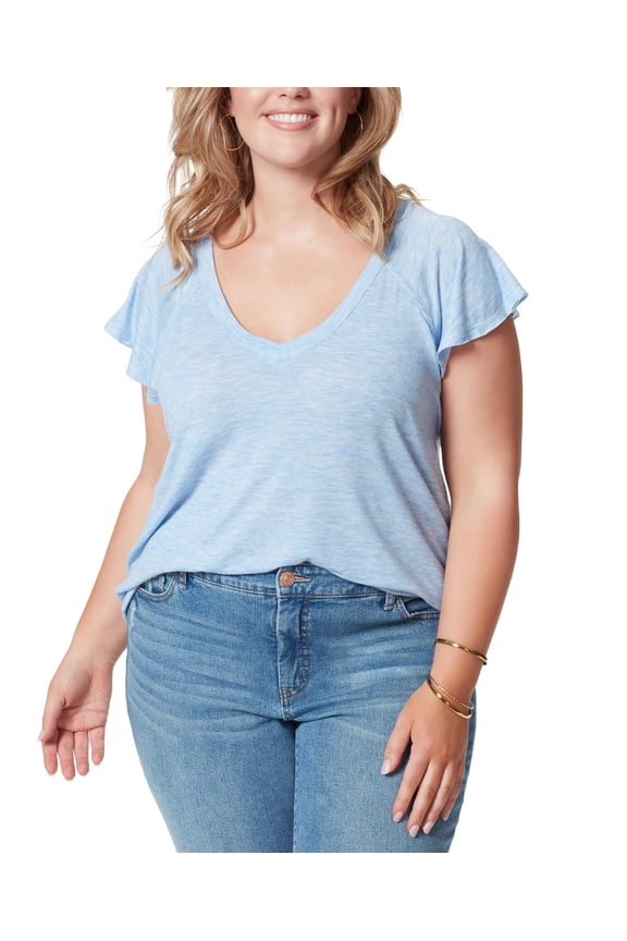 Trendy Plus Size Gracie Cotton Flutter Sleeve Top Bel Air Blue 1X