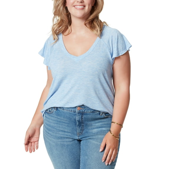 Jessica Simpson Trendy Plus Size Gracie Cotton Flutter Sleeve Top Bel Air Blue 2X