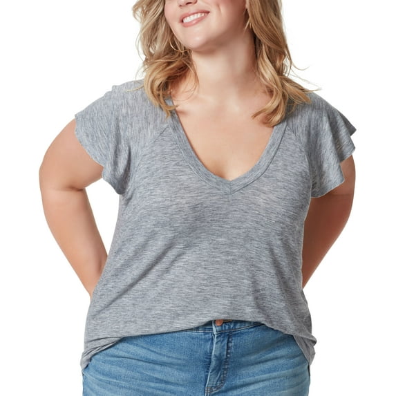 Jessica Simpson Trendy Plus Size Gracie Cotton Flutter Sleeve Top Black 3X