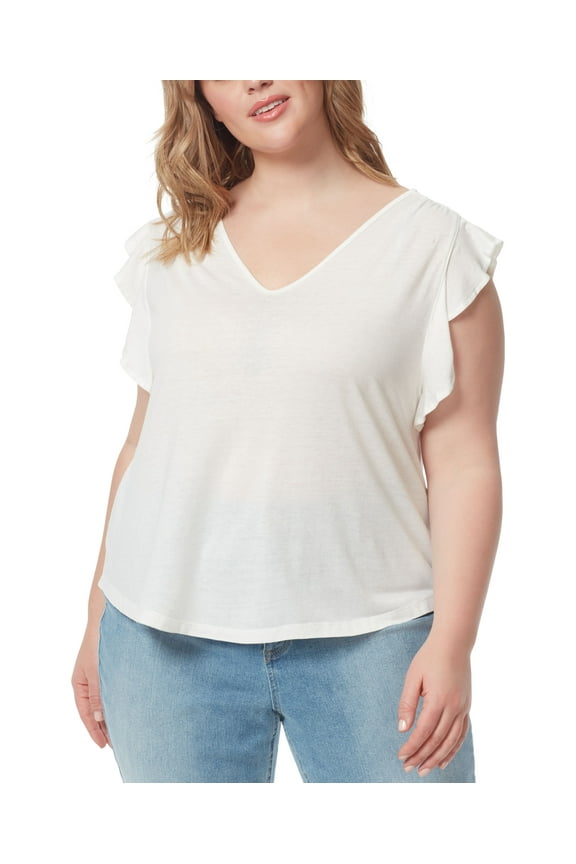 Trendy Plus Size Odin Ruffle Sleeve T-Shirt Gardenia 1X