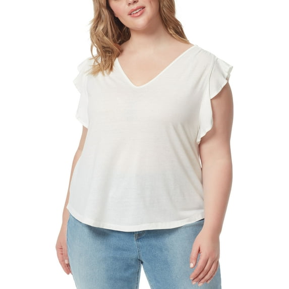 Jessica Simpson Trendy Plus Size Odin Ruffle Sleeve T-Shirt Gardenia 1X