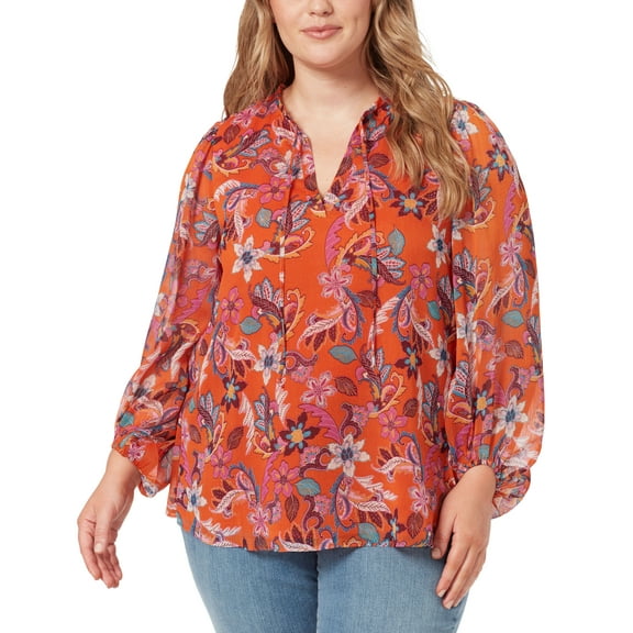 Jessica Simpson Trendy Plus Size Ruby Peasant Top Vibrant Bouquet 1X