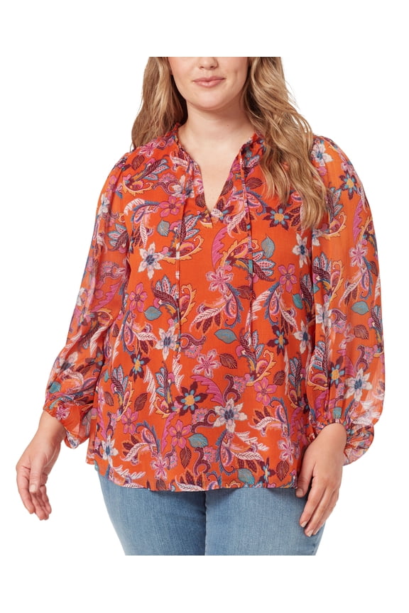 Trendy Plus Size Ruby Peasant Top Vibrant Bouquet 1X