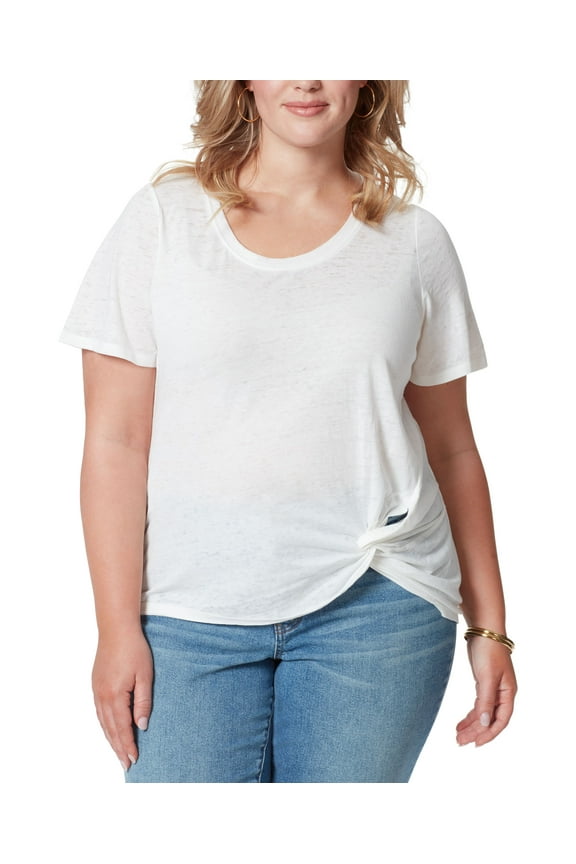 Trendy Plus Size Zoey Twist Hem T-Shirt Gardenia 3X