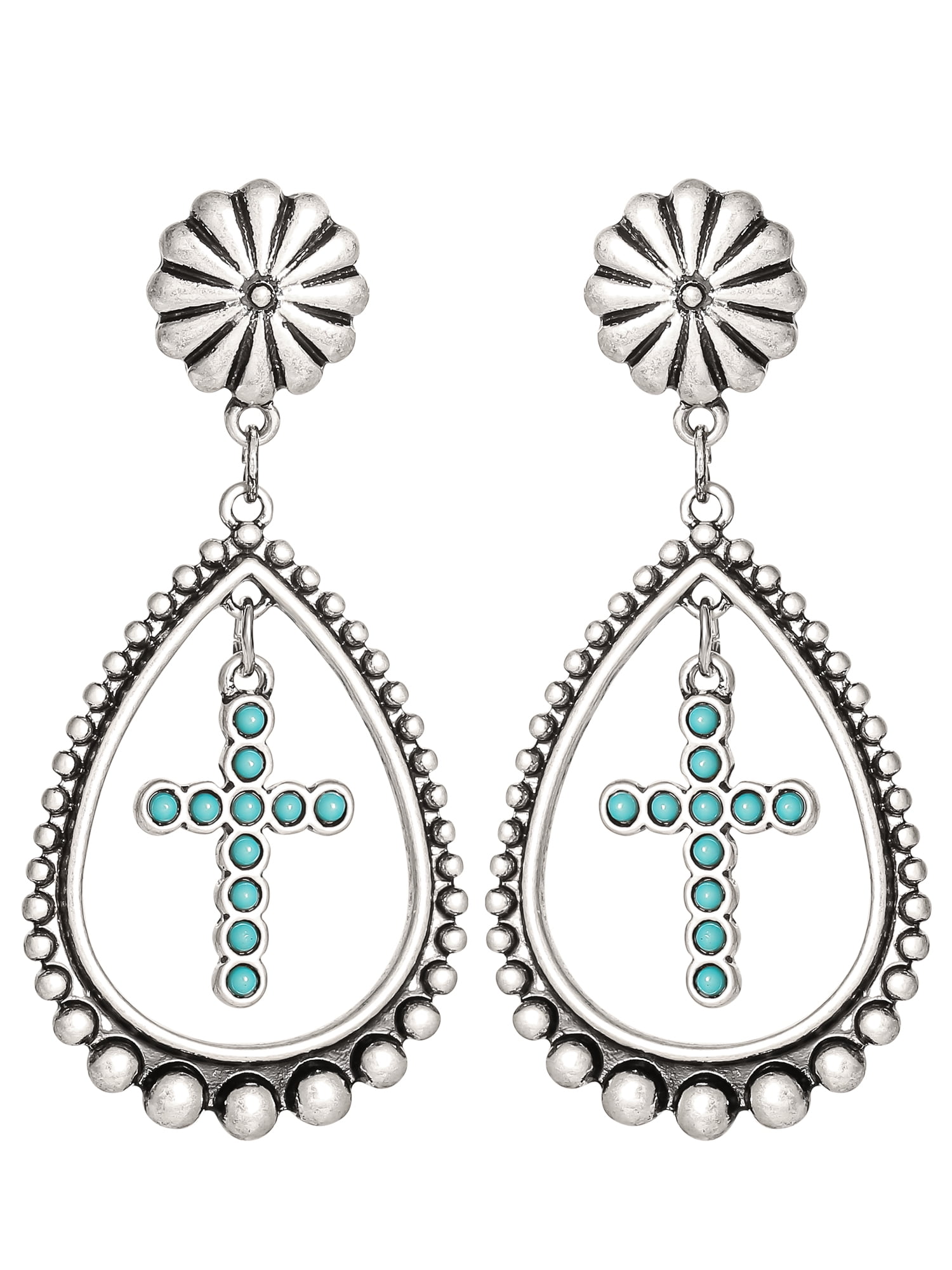 Jessica Simpson Turquoise Stone Cross Drop Earring