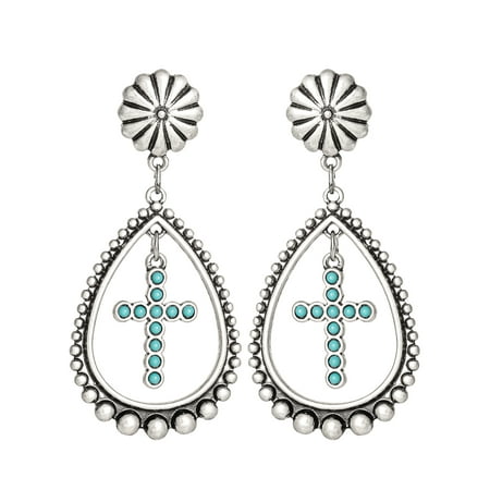 Jessica Simpson Turquoise Stone Cross Drop Earring